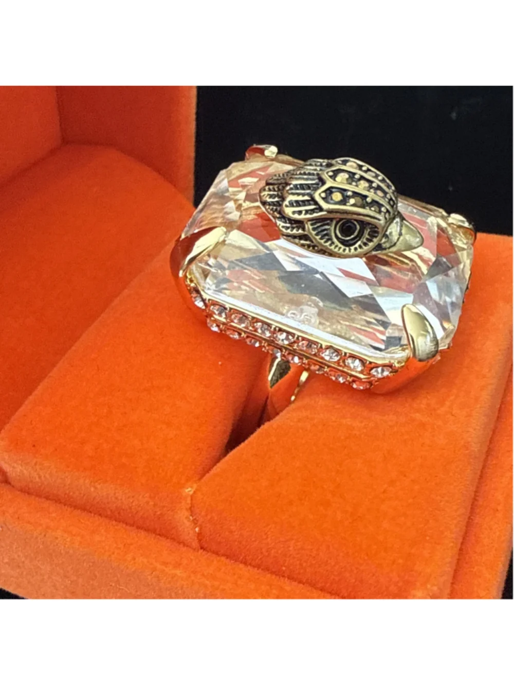 Kurt Geiger London Eagle Head Crystal Statement Cocktail Ring Size 9 NWT